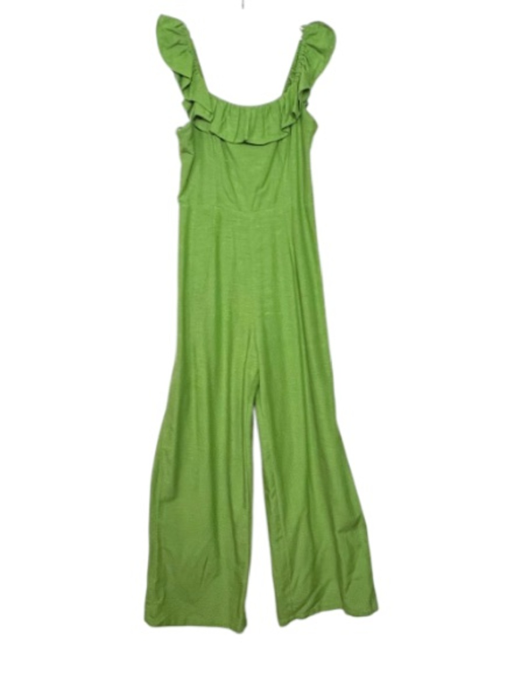 Green Linen Blend Smocked Ruffle Wide Leg Jumpsuit Jopna Small